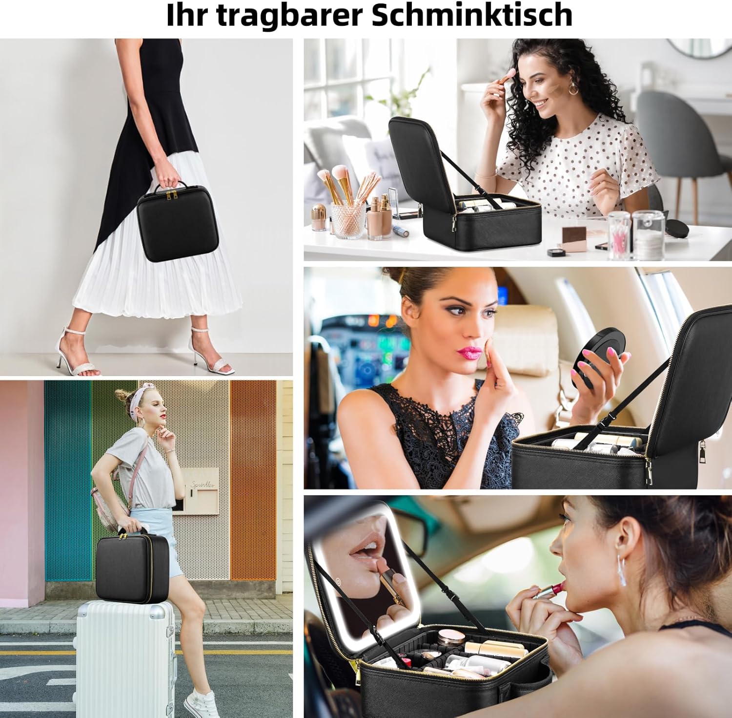 Detalle 2 de Suupvaor Reisekosmetiktasche mit beleuchtetem Spiegel und 3 Farbmodi (dimmbares Licht)