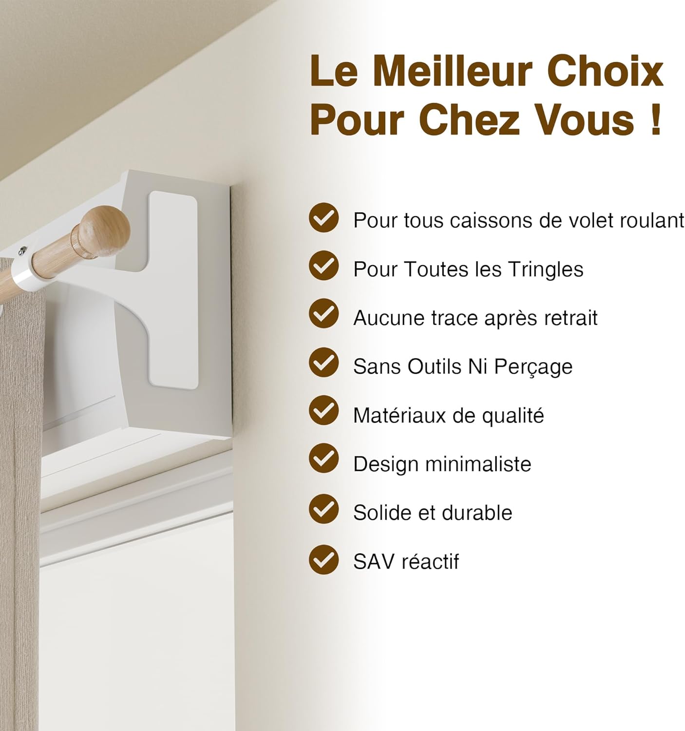 Detalle 2 de Support de tringle de rideaux niffgaff sans perçage, fixation autocollante (barres 19 à 28 mm) – lot de 2