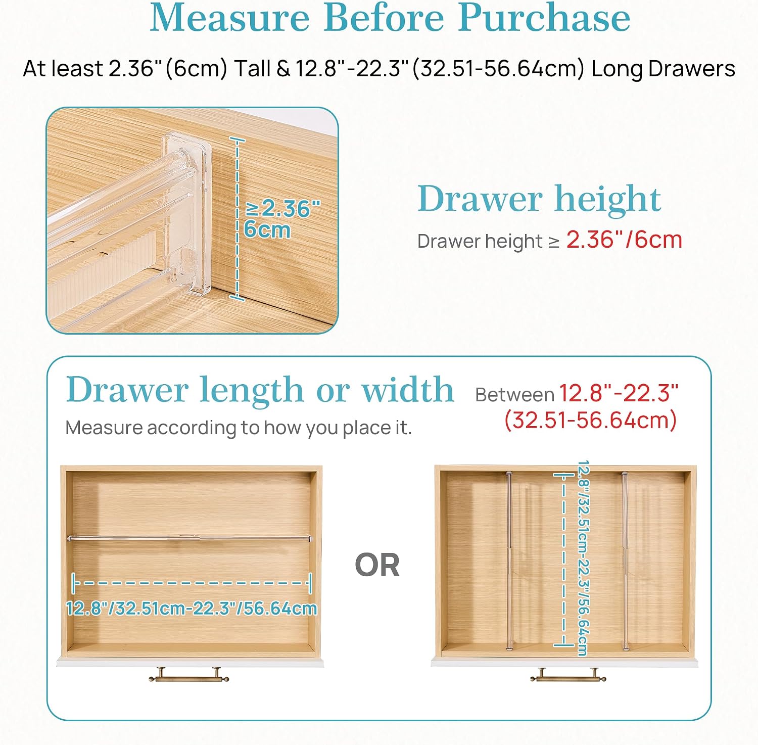 Detalle 2 de Vtopmart 4 Pack 2.36" Short Upgrade Drawer Dividers