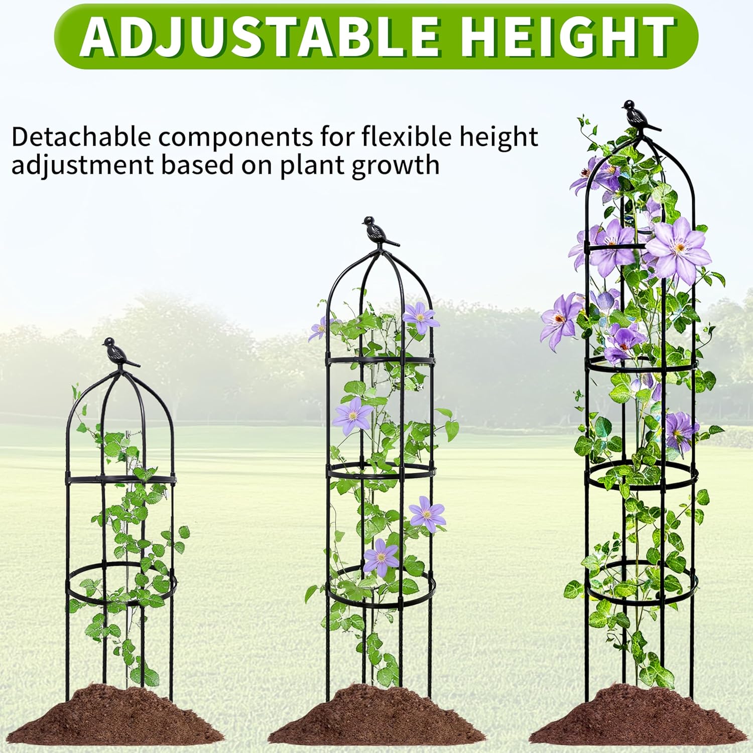 Detalle de Garden Obelisk Trellis 175cm – Weatherproof Steel Plant Support with 3 Finials