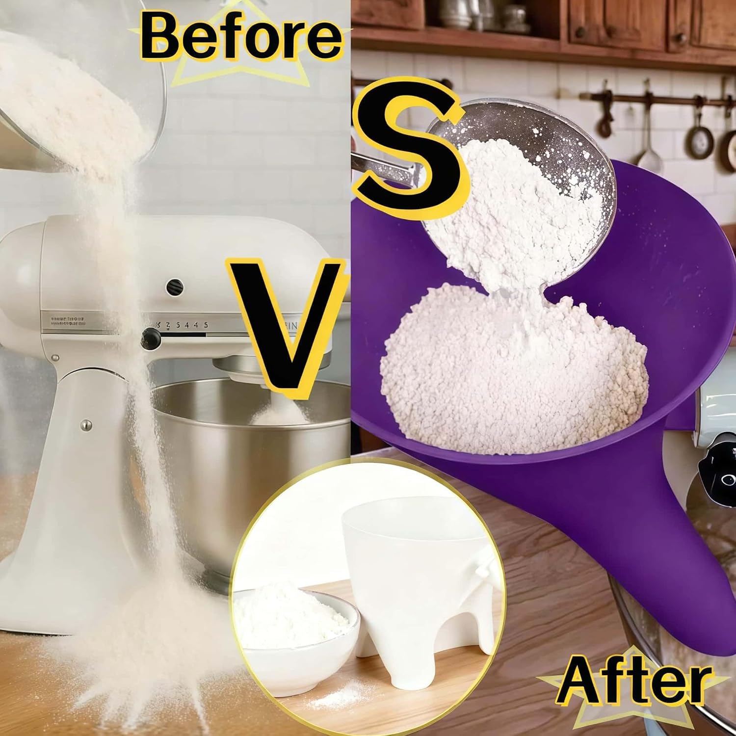 Detalle 1 de LWOGD Flour Funnel for KitchenAid Tilt-Head Mixers, Red, Dishwasher Safe