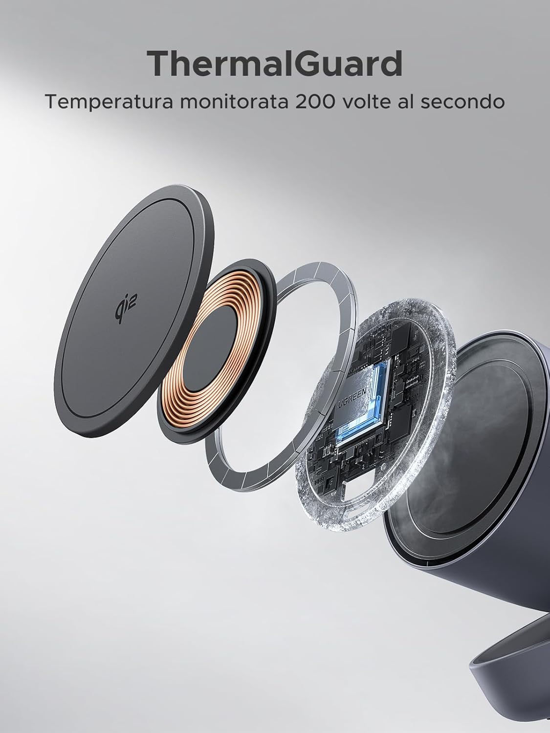 Detalle 2 de UGREEN Zapix Caricatore Wireless Qi2 15W