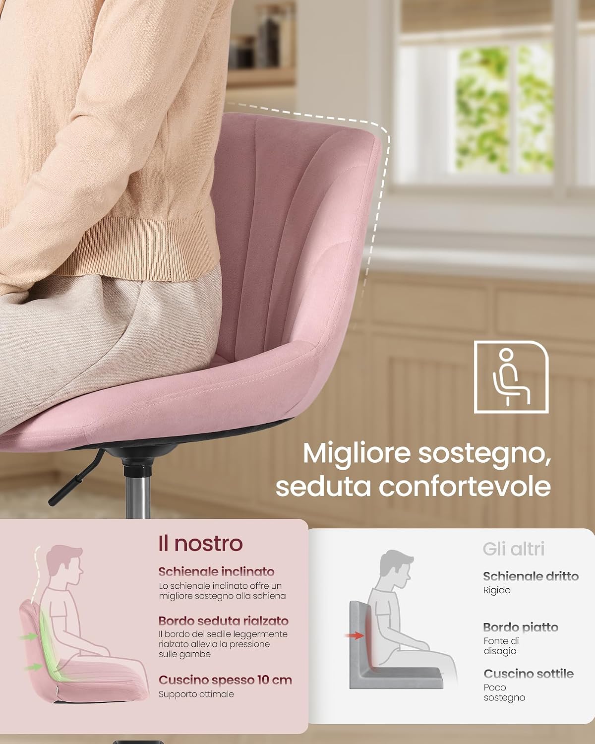 Detalle 2 de VASAGLE LJB160SA01 Sgabello da Trucco 37,5–49,5 cm