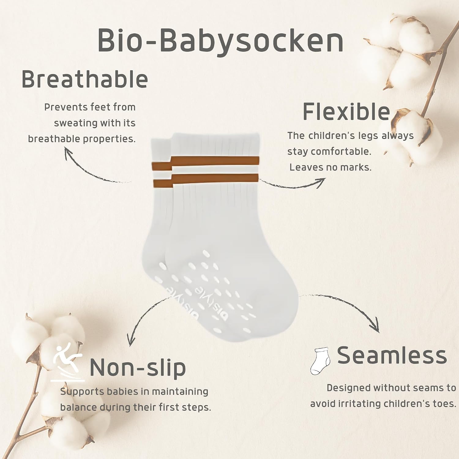 Detalle 2 de bistyle Bio-Baumwolle Stoppersocken für Kleinkinder (0–3 Jahre) mit ABS-Antirutsch – Schachbrettmuster