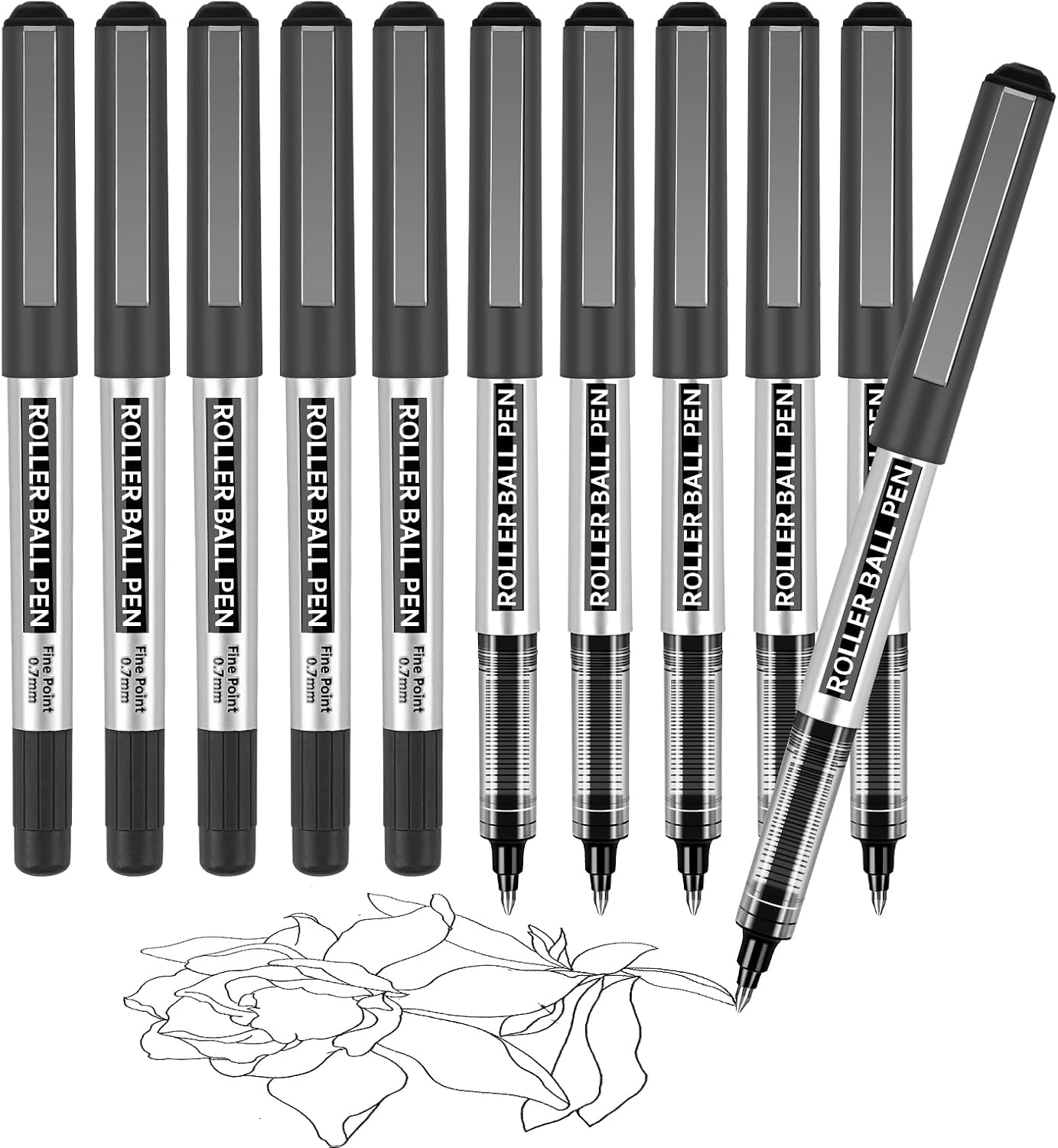 Thumbnail 6 de Rollerball Pen, 25 Pack Black Gel Pens 0.7 mm Fine Point Liquid Ink, Quick-Drying Ballpoint Pen for Writing, Journaling, Home Office Stationary Supplies