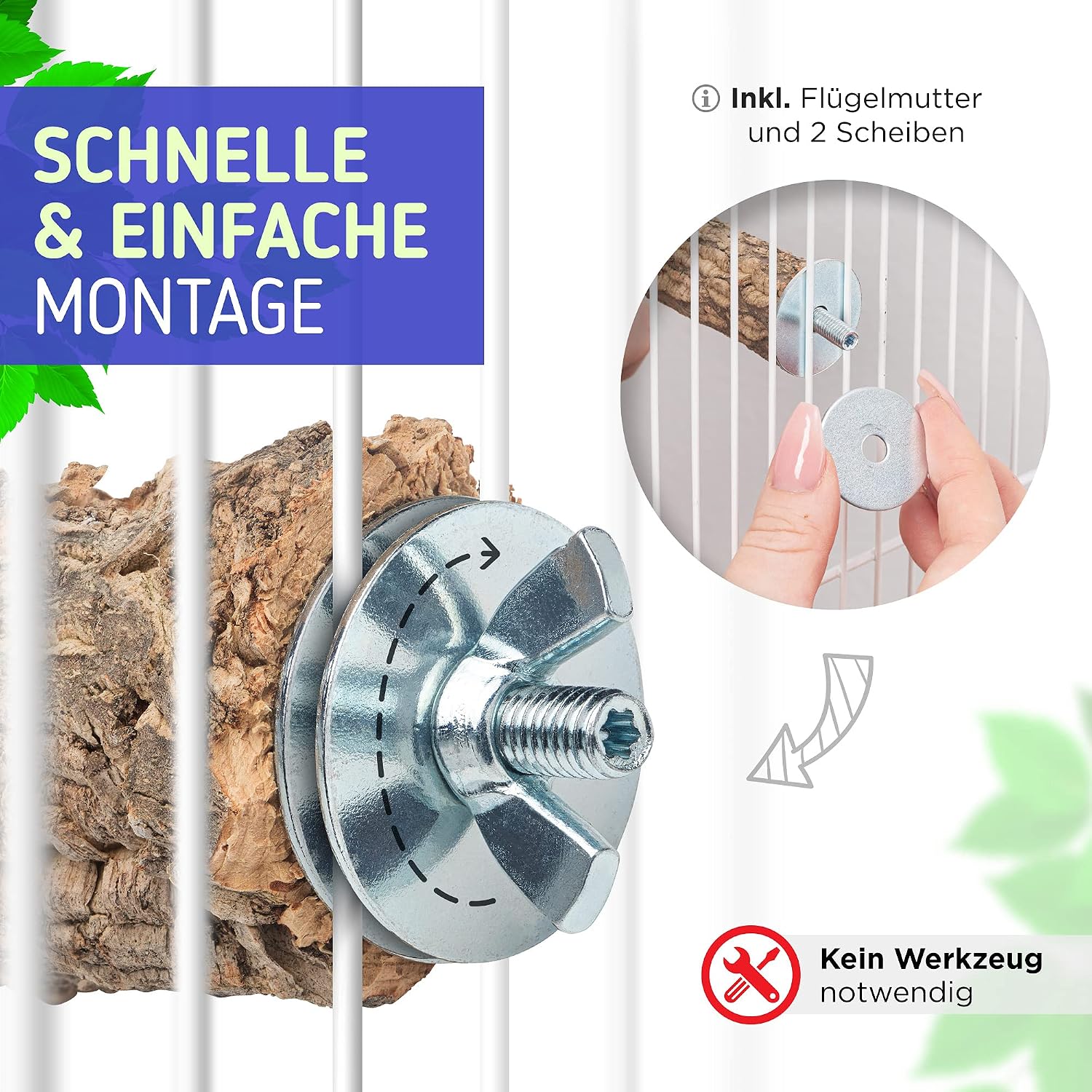 Detalle de Vogelgaleria Leckere Korksitzstange – Naturkork-Sitzstange für Wellensittich & Nymphensittich (20 cm)