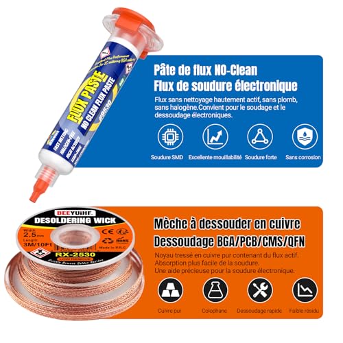 Detalle 2 de BEEYUIHF kit de dessoudage avec flux 10 mL et tresse cuivre 2,5 mm