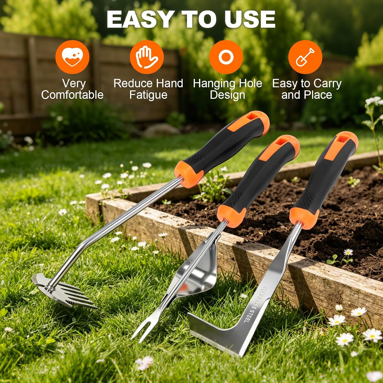 Detalle 2 de VIBINNO VI603T 3-Piece Garden Tool Set with Stainless Steel Heads