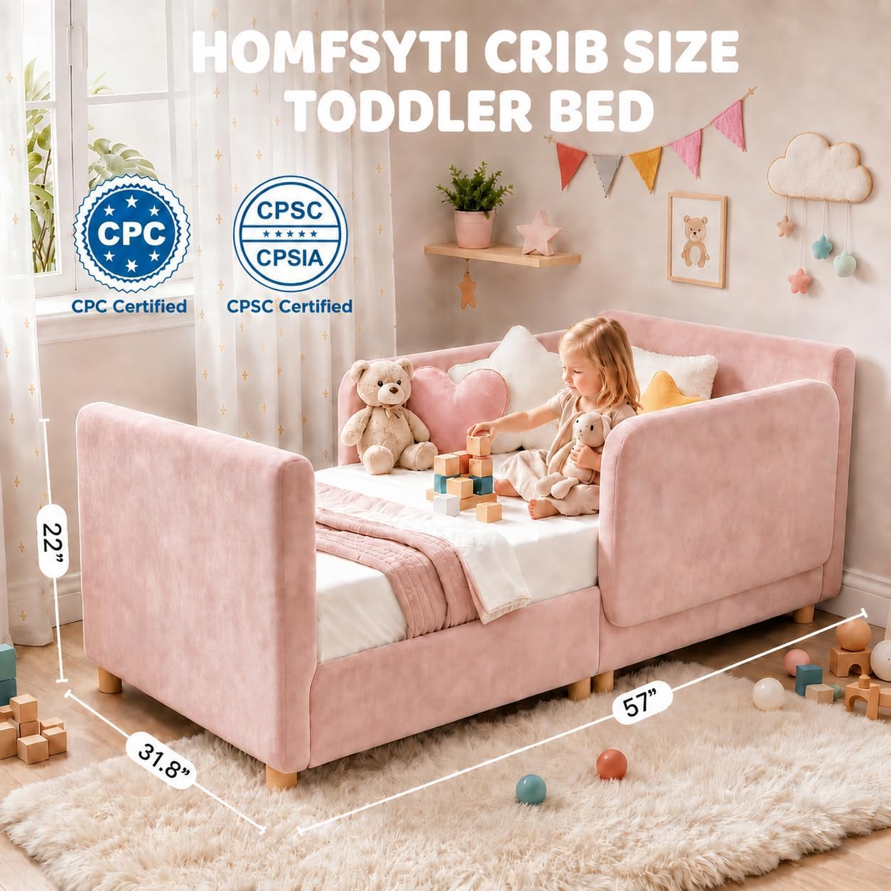 Detalle de Meulbaty Toddler Floor Bed, 2-in-1 Convertible Bed with Pine Frame