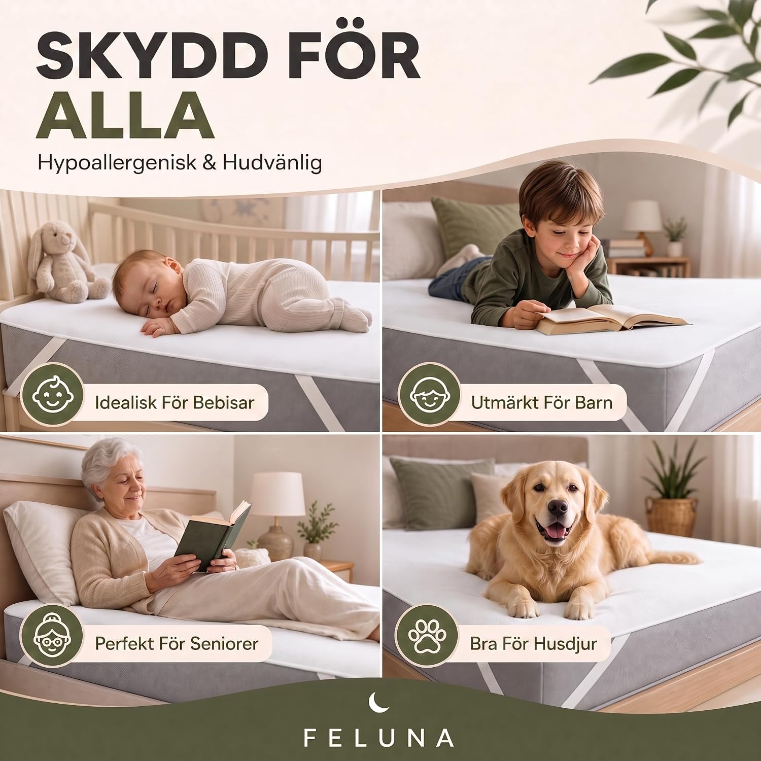 Detalle de Feluna madrasskydd 60x120 cm – vattentätt med ovansida i bambufiber