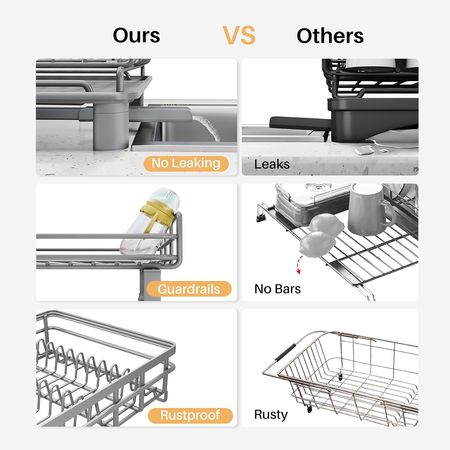 Detalle de SNTD SN-YYC1T Expandable Dish Drying Rack, Stainless Steel, Gray