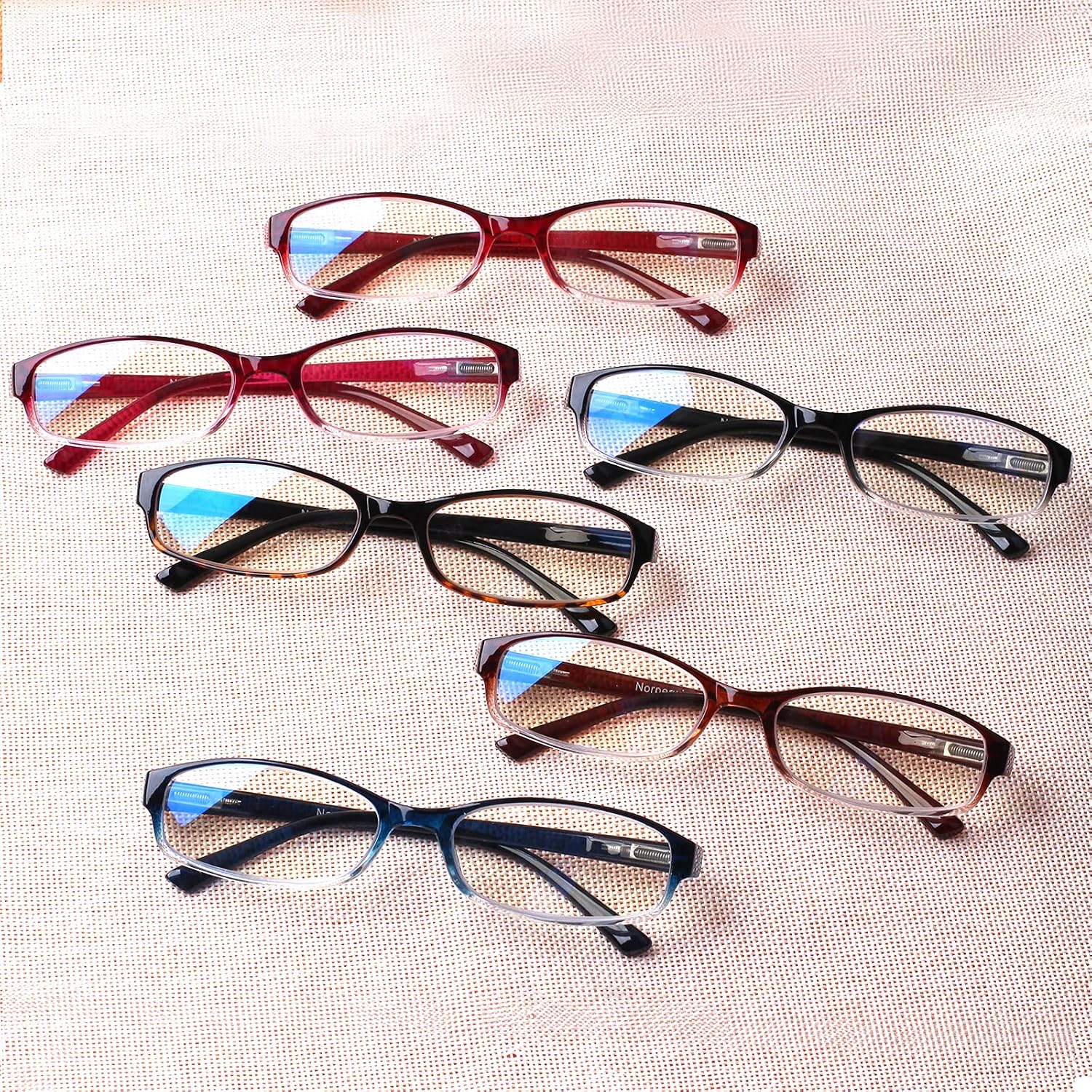 Detalle 2 de COJWIS 6er Pack Lesebrille mit Blaulichtfilter – Federscharnier, UV400, bruchsicher, 6 Farben gemischt, 1,5