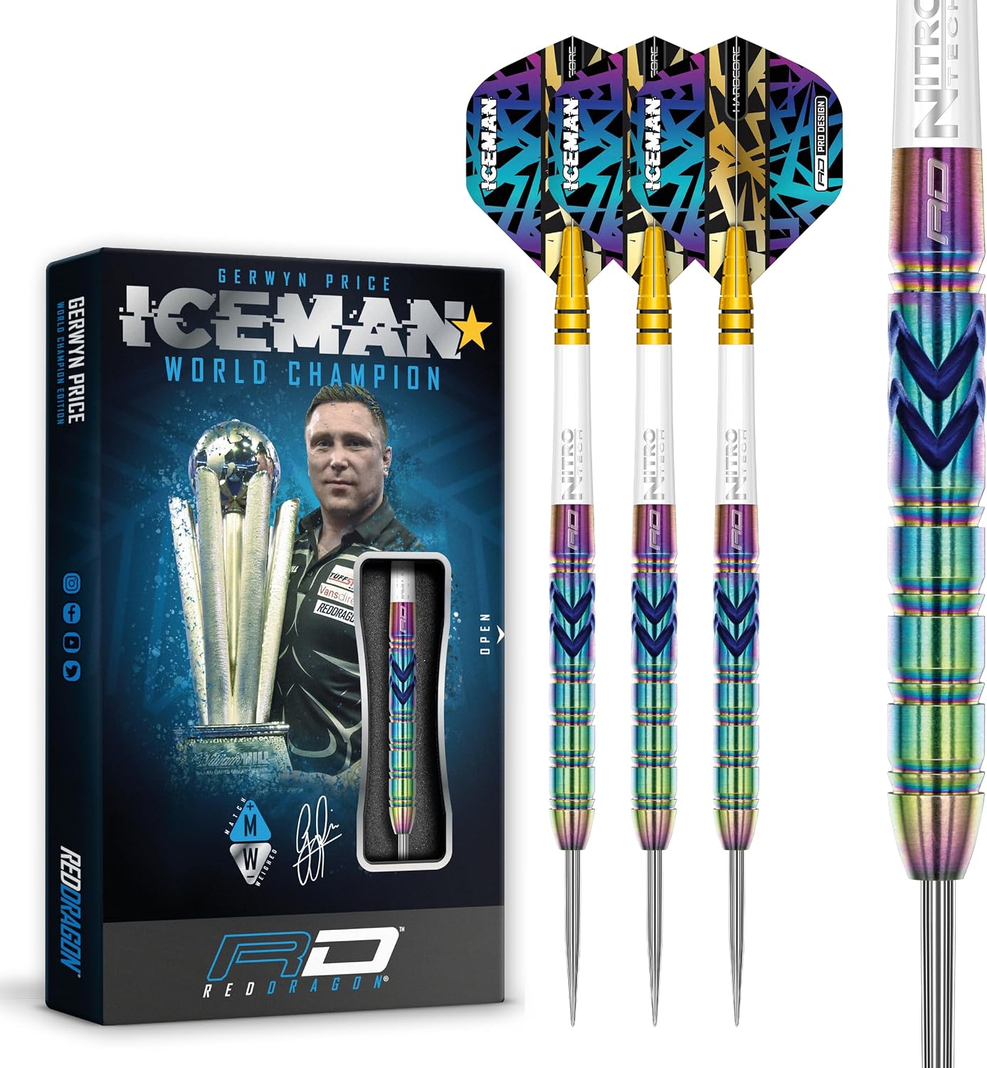 RED DRAGON Gerwyn Price Iceman Ionic 21g Darts Set – 90% Tungsten