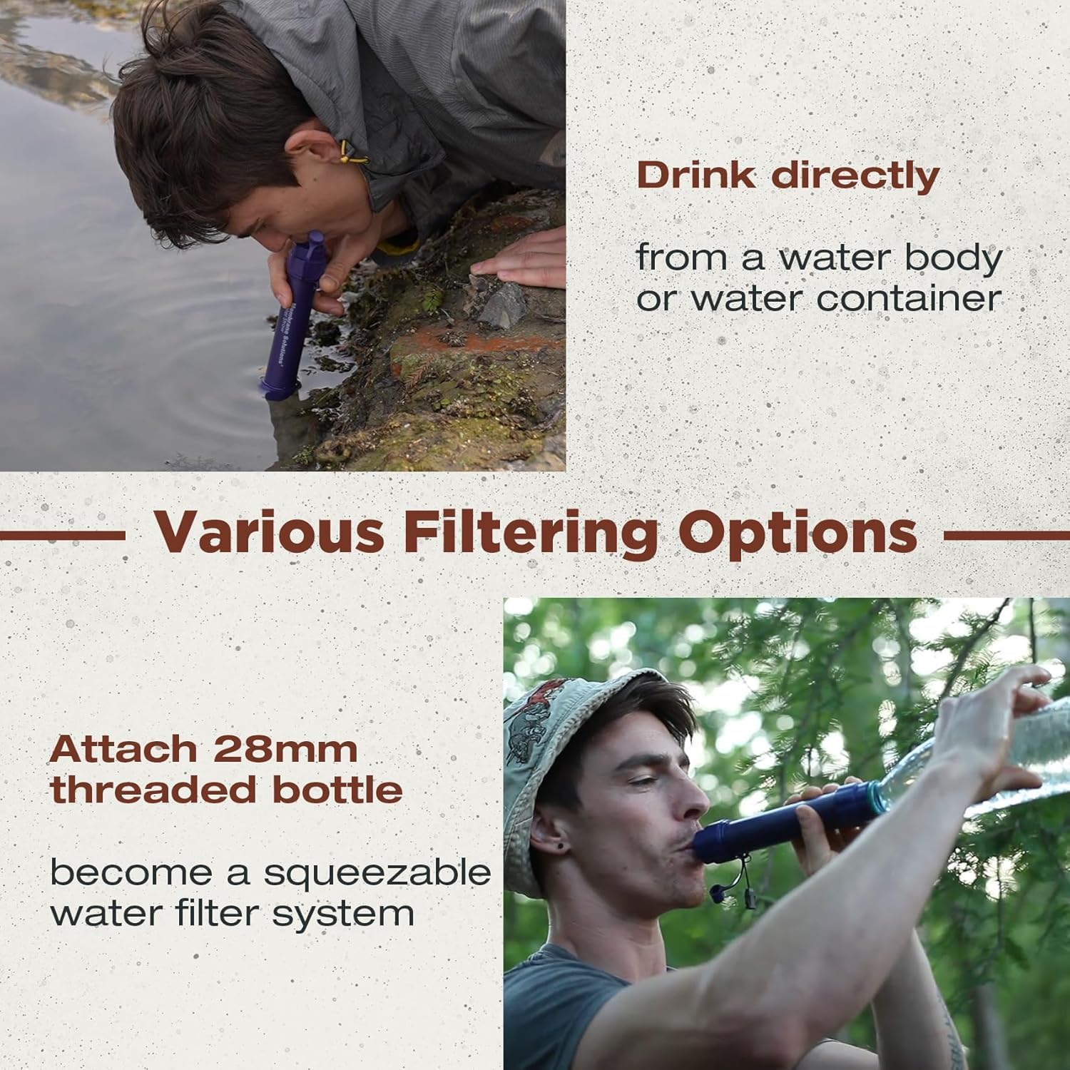 Detalle de Membrane Solutions WS02 Water Filter Straw – Detachable 4-Stage 0.1-Micron Portable Filter (4 Pack)