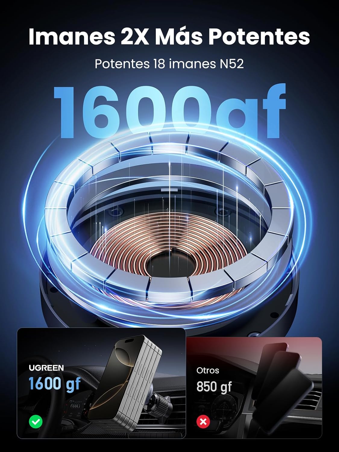 Thumbnail 4 de UGREEN Cargador Inalámbrico Coche Qi2 15W 🚗 Soporte Magnético