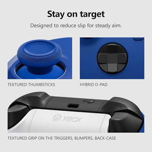 Detalle de Xbox Wireless Gaming Controller, Shock Blue — Modernized design with textured grips and versatile connectivity
