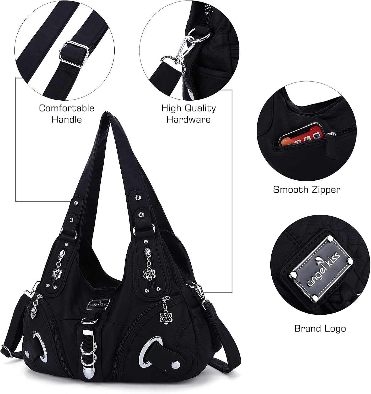 Thumbnail 4 de Angel Kiss Damen Schultertasche Hobo Tasche – großzügig, organisiert und vielseitig