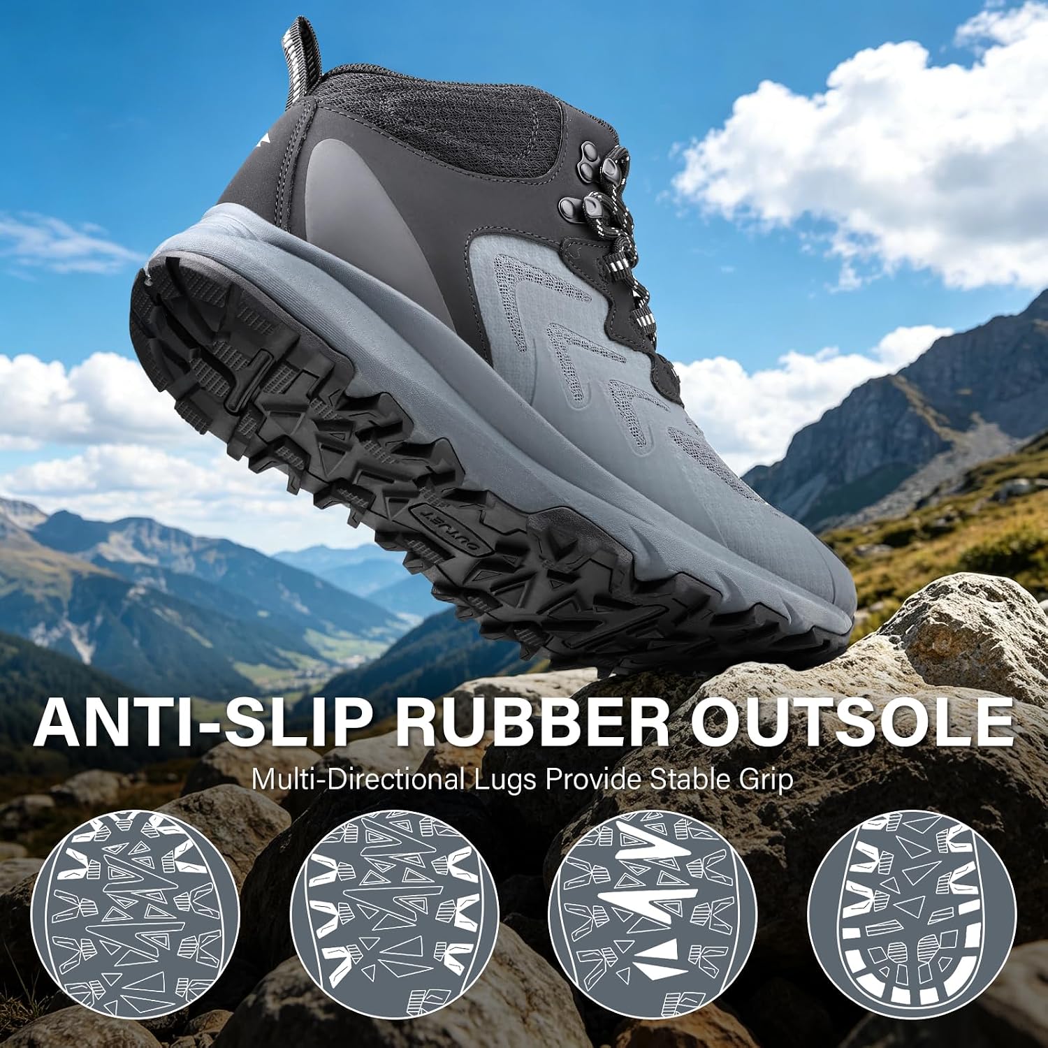 Detalle de OUTJET Men's Waterproof Hiking Boots: Lightweight, Breathable, and Rugged for Outdoor Trails