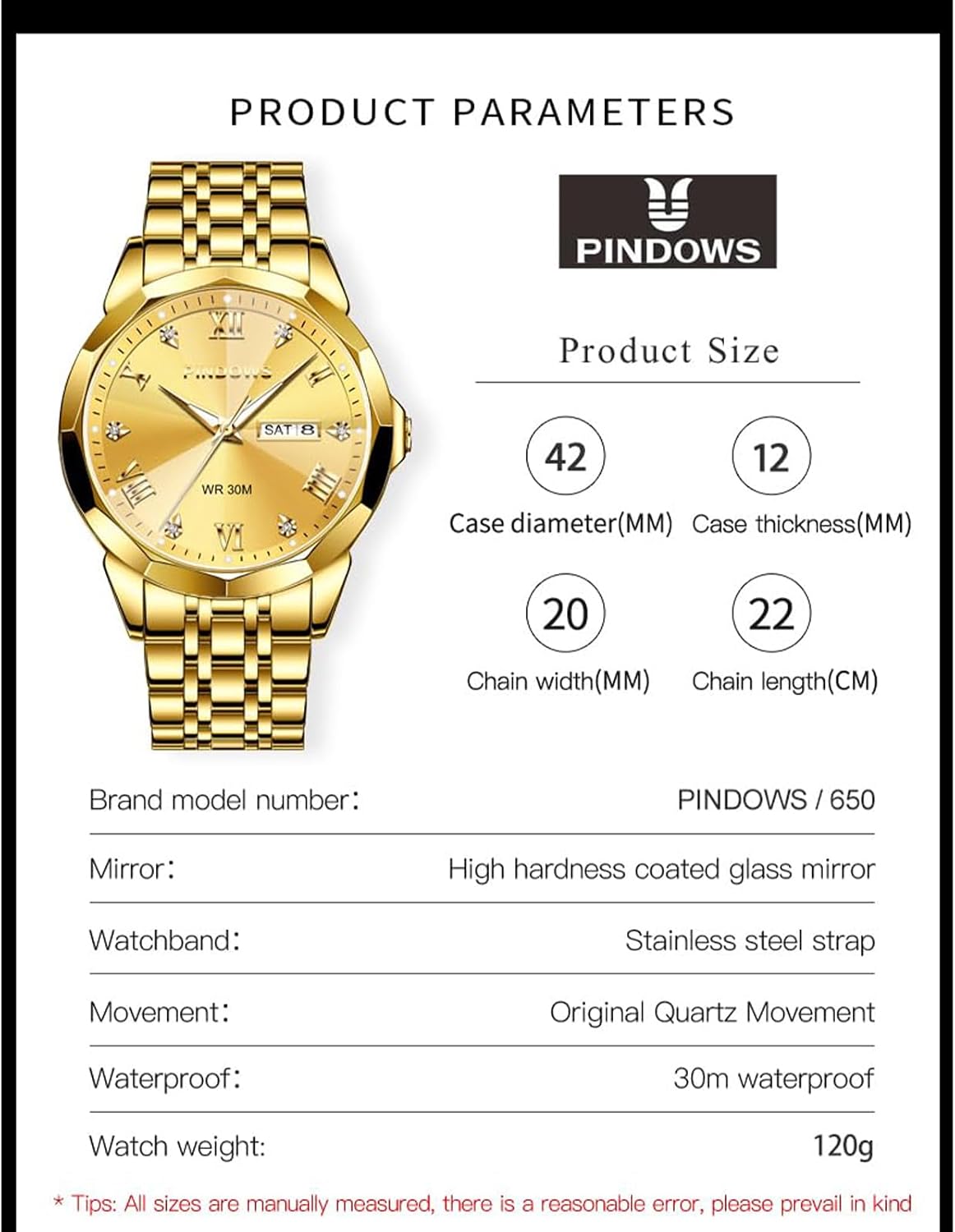 Thumbnail 5 de PINDOWS Luxus Quarz-Herrenuhr Datum