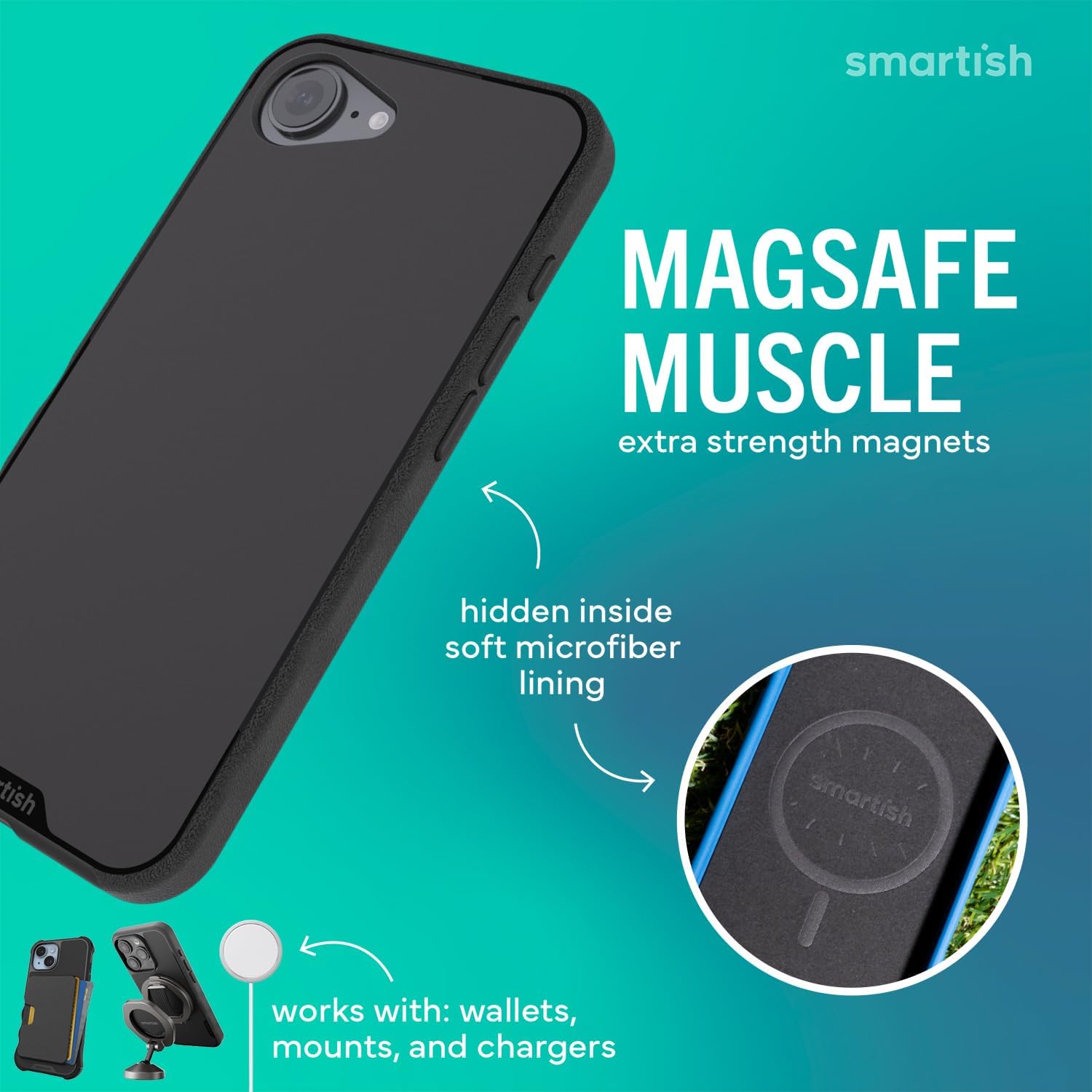 Thumbnail 2 de Smartish Gripmunk Magnetic Slim Case for iPhone 17e/16e with MagSafe (Black Tie Affair)