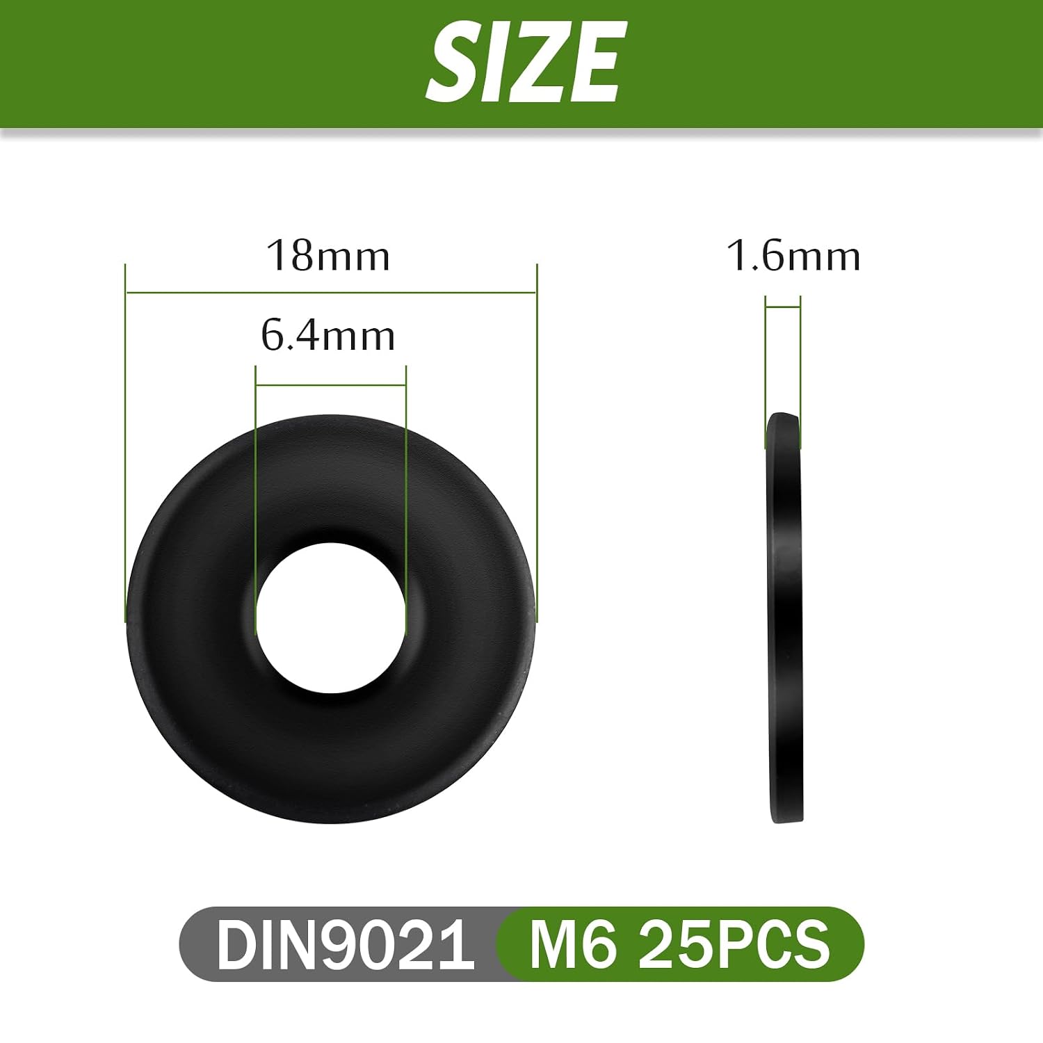 Detalle de Jeboler Unterlegscheiben M6 Schwarz aus Edelstahl A2 (V2A), DIN 9021, 25 Stück