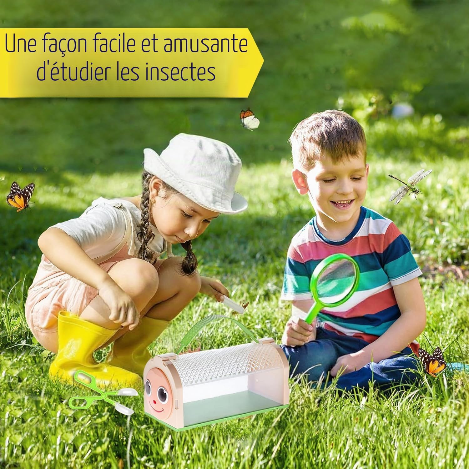 Detalle de Kit Attrape-Insectes pour Enfants — Boîte d'Habitat Portable avec Loupe et Pinces pour Découverte du Monde des Insectes