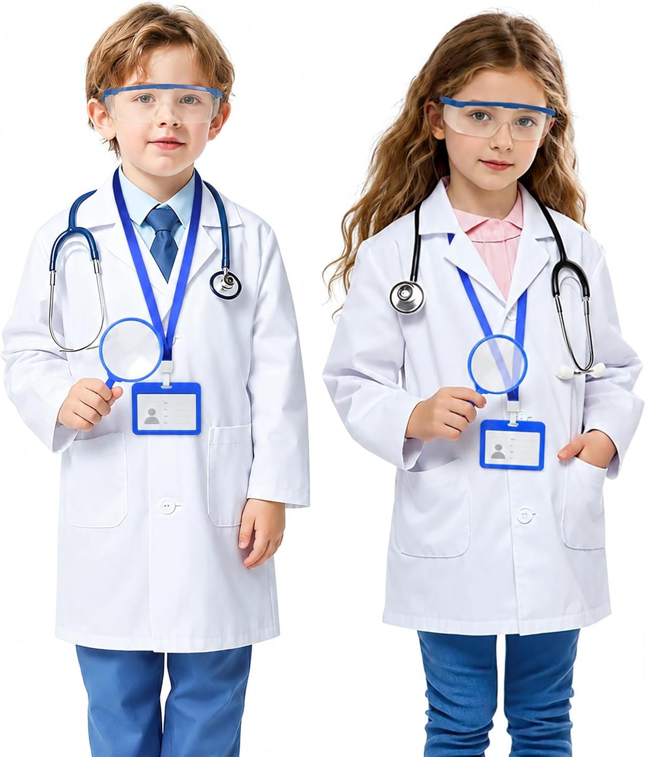 Detalle de BSBUY kinderlabojas voor wetenschapsspel met bril, identiteitskaart en vergrootglas