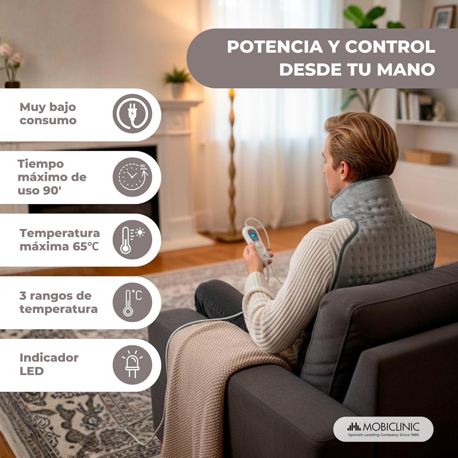 Detalle 2 de Mobiclinic Almohadilla eléctrica dorsal y cervical 62x43 100W