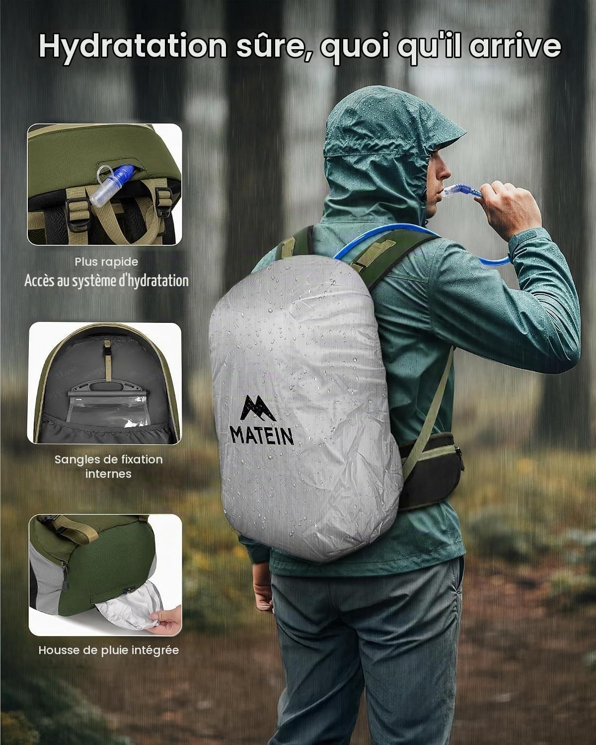 Thumbnail 6 de MATEIN 40 liter trekkingrugzak in legergroen met schoenenvak en regenhoes