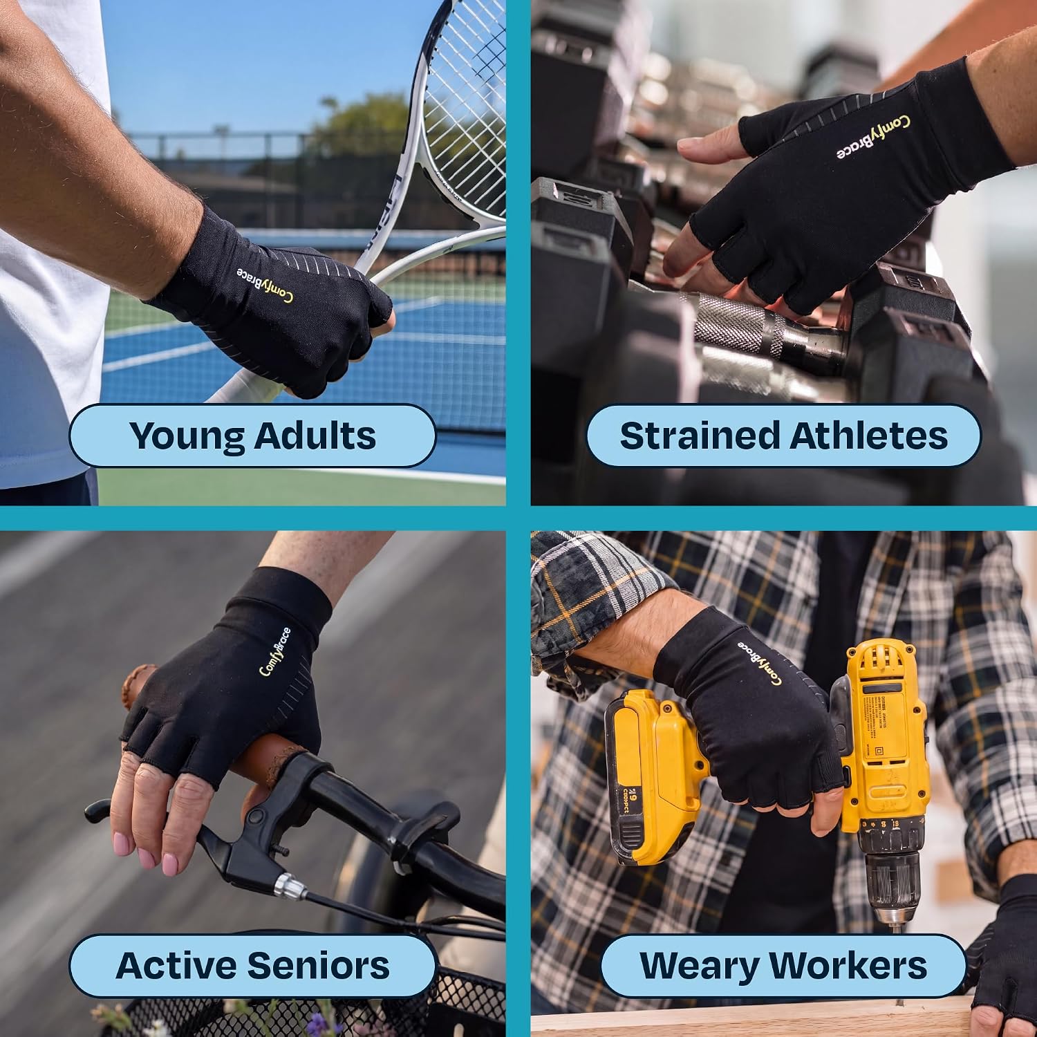 Detalle de ComfyBrace 1 Copper Arthritis Compression Gloves, Fingerless Nylon-Spandex
