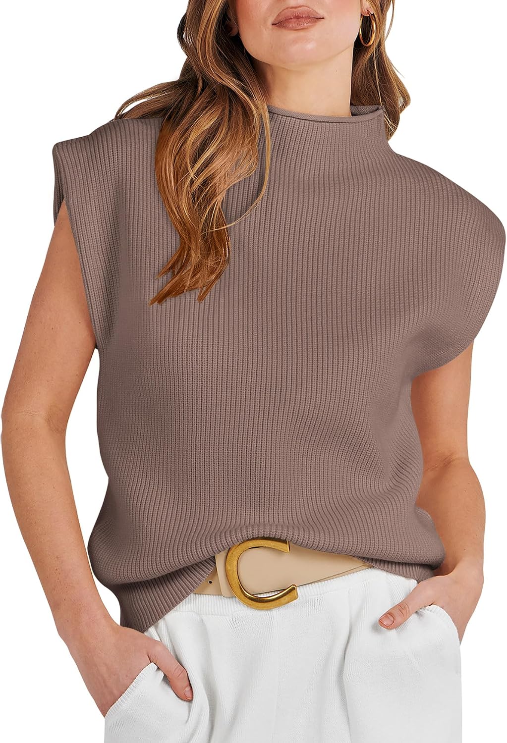 Detalle 2 de ANRABESS Mock Neck Sweater Vest for Women