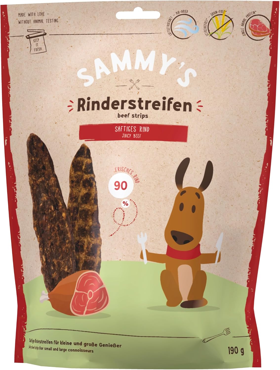 Detalle de Sammy’s Rinderstreifen – Getreidefreier Fleischsnack mit Single Animal Protein (6 x 190 g)