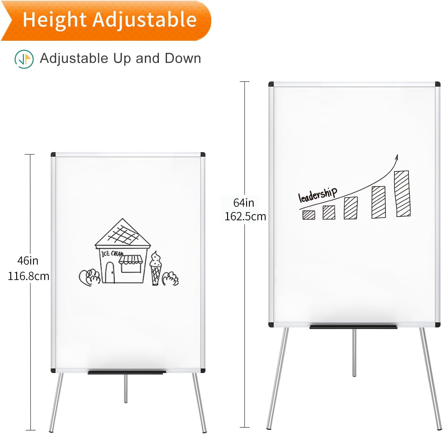 Detalle de VIZ-PRO Magnetic Whiteboard Easel, 90 x 60 cm – Portable, Height-Adjustable Dry Erase Board
