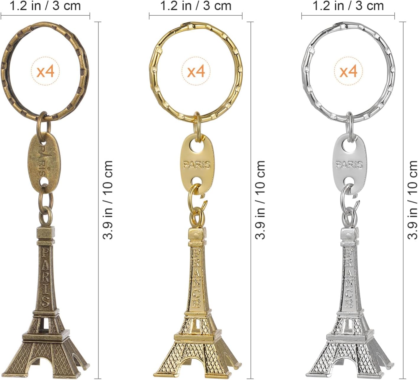 Detalle 2 de Gatuida Eiffel Tower Keychain 12pcs keyring charm 🧷
