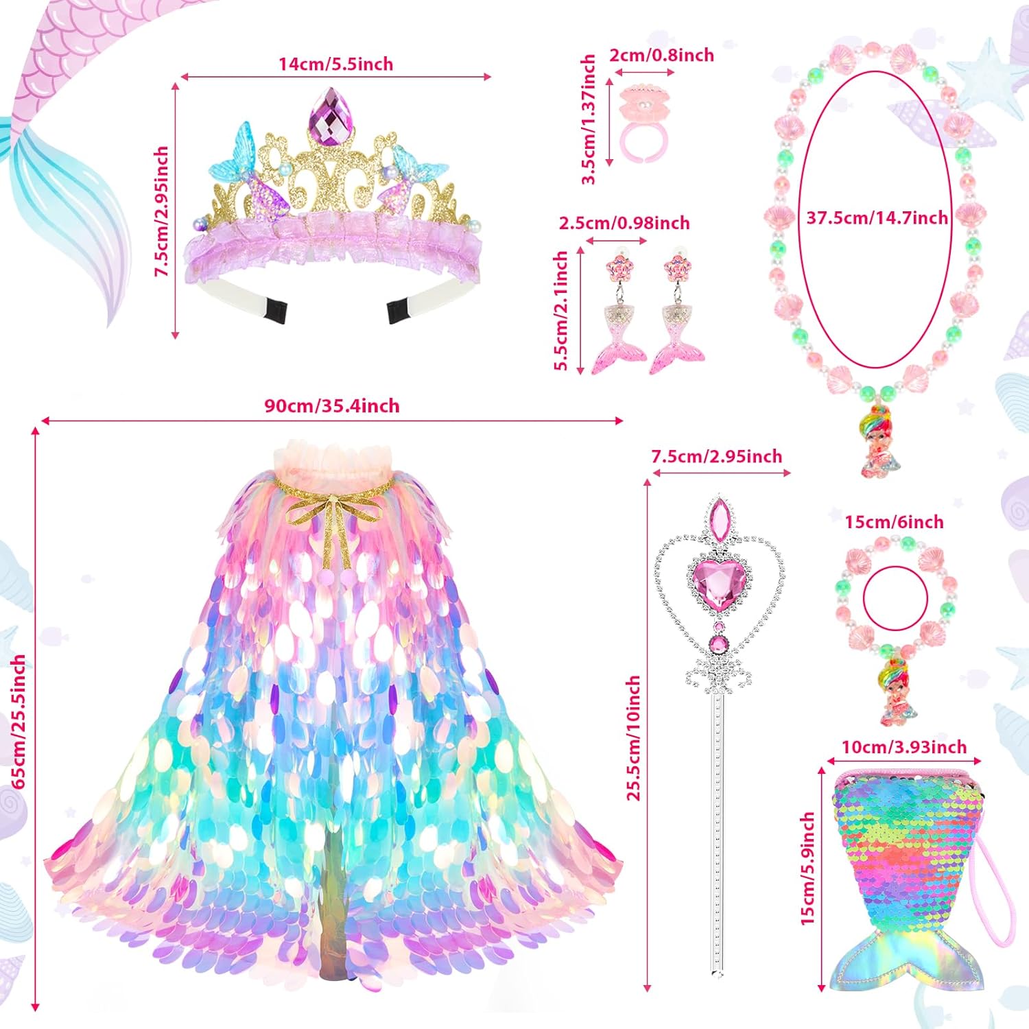 Thumbnail 1 de LIMIROLER Mermaid Princess Dress Up Kit 9 pcs