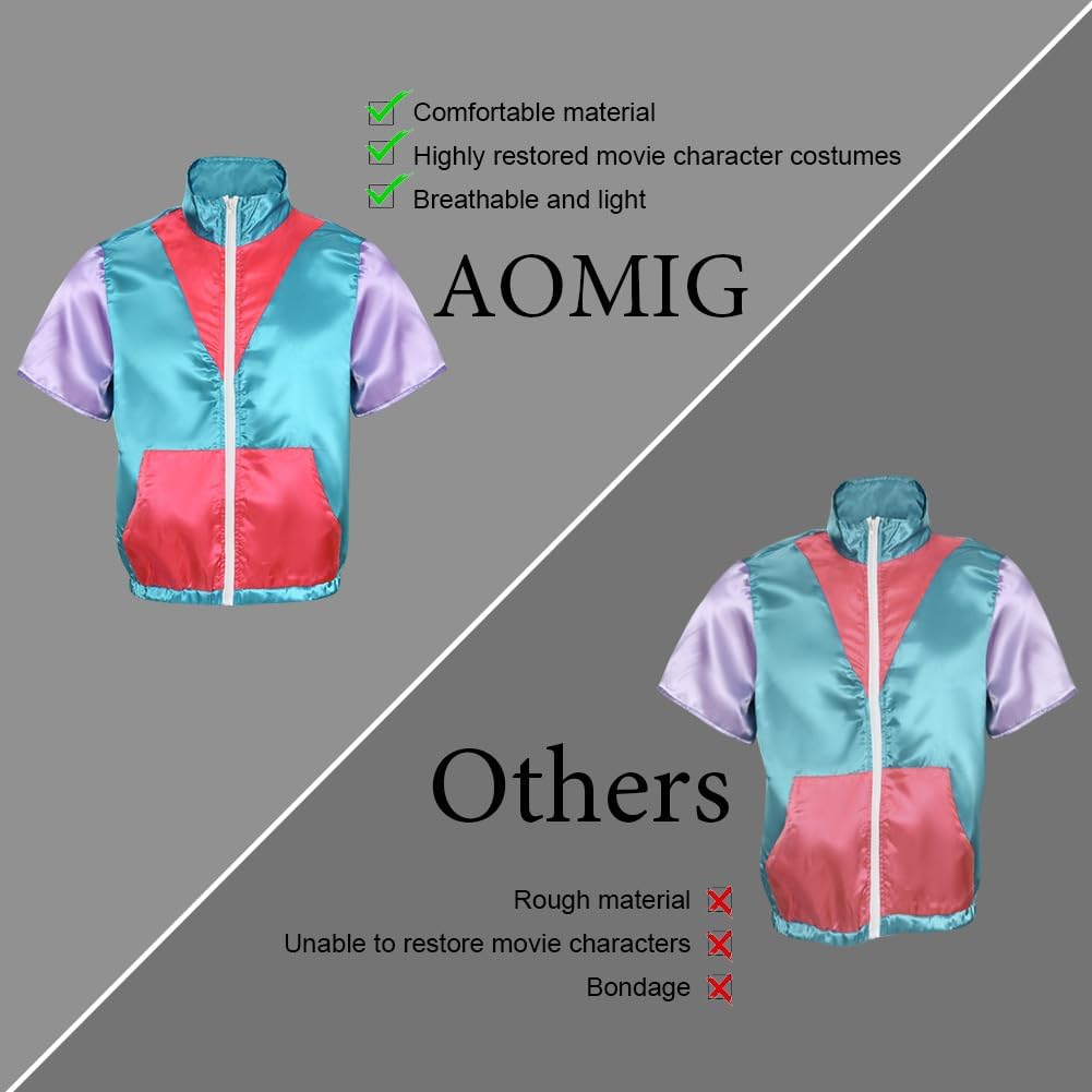 Detalle 1 de Aomig 80-talsinspirerat kostymset i blått med T-shirt, shorts och accessoarer