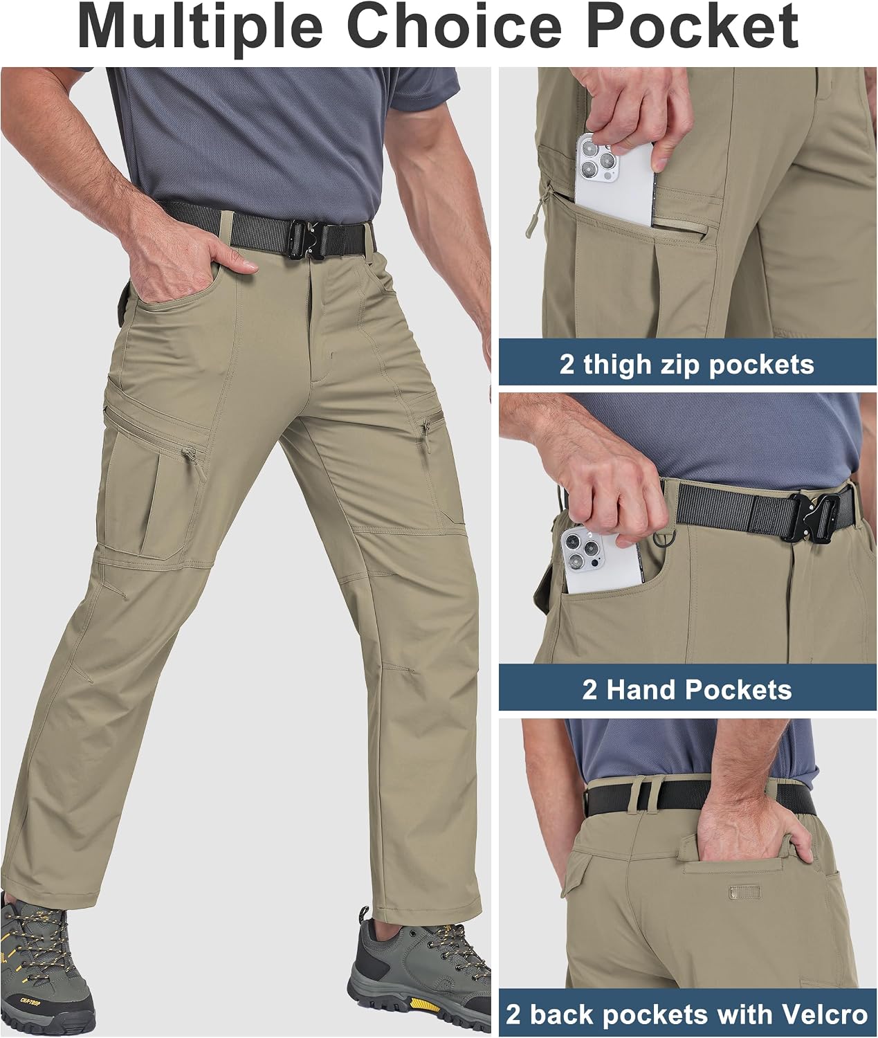 Detalle 1 de Buyboxs Men’s Waterproof Hiking Pants – Lightweight Nylon Cargo Work Pants with 6 Pockets