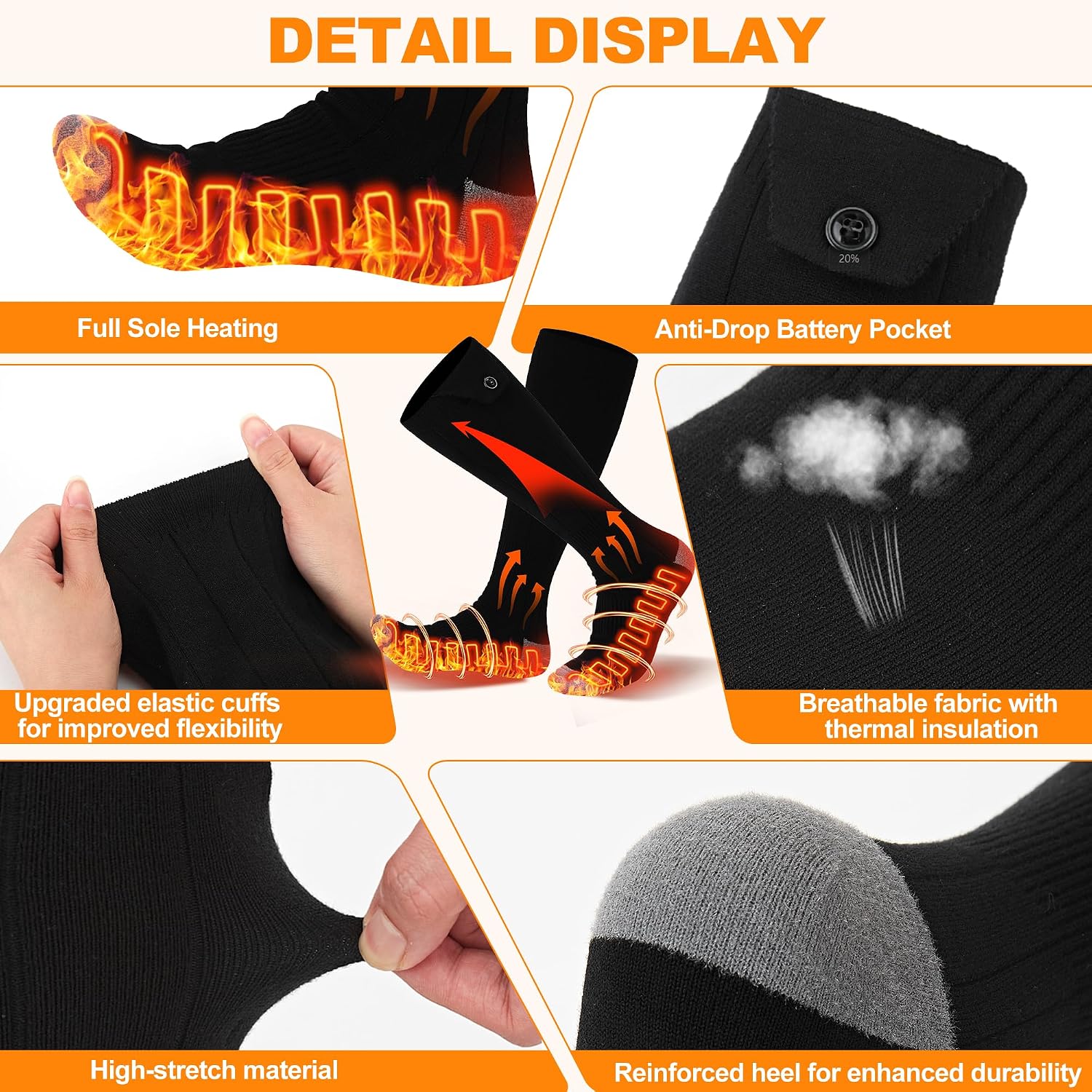 Detalle de Hlaohswer Heated Socks, Rechargeable Nylon Socks with Four Heat Settings