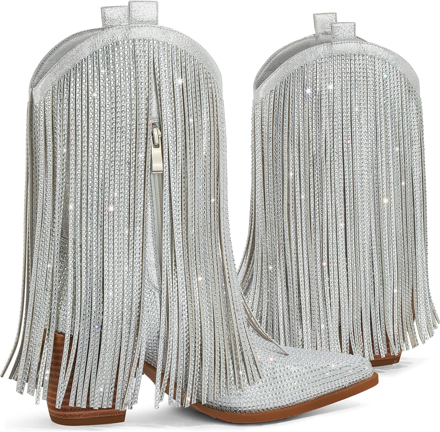 Thumbnail 6 de Ouepiano Women’s Cowboy Boots with Rhinestones, Sparkly Fringe & 2.76" Stacked Heel