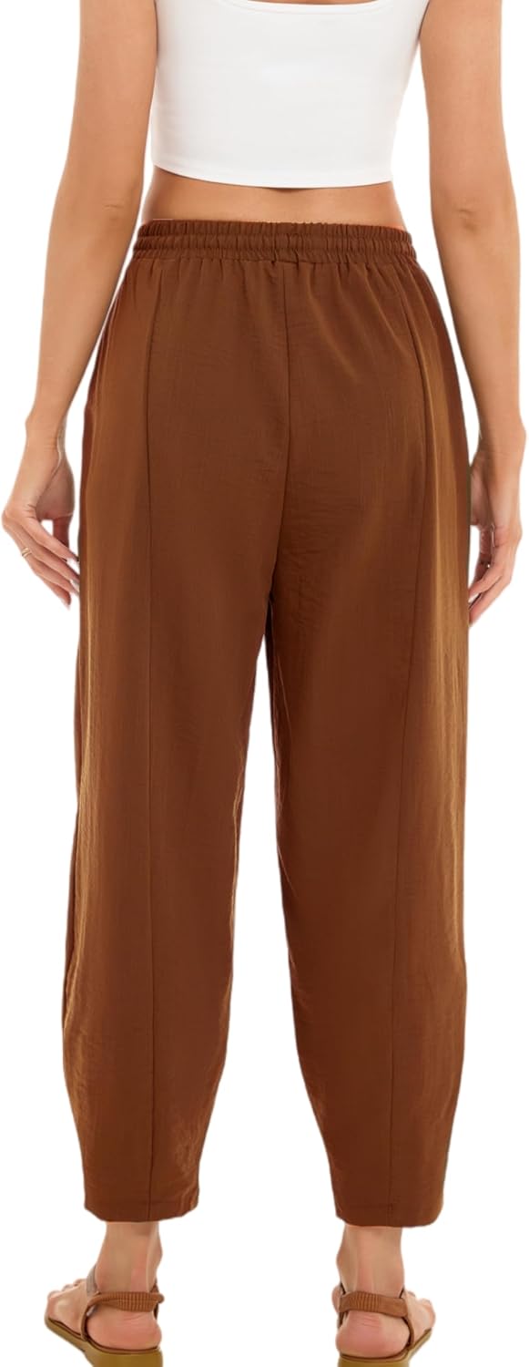Detalle de Enjyam Women's Cropped Barrel-Leg Trousers for Spring Summer
