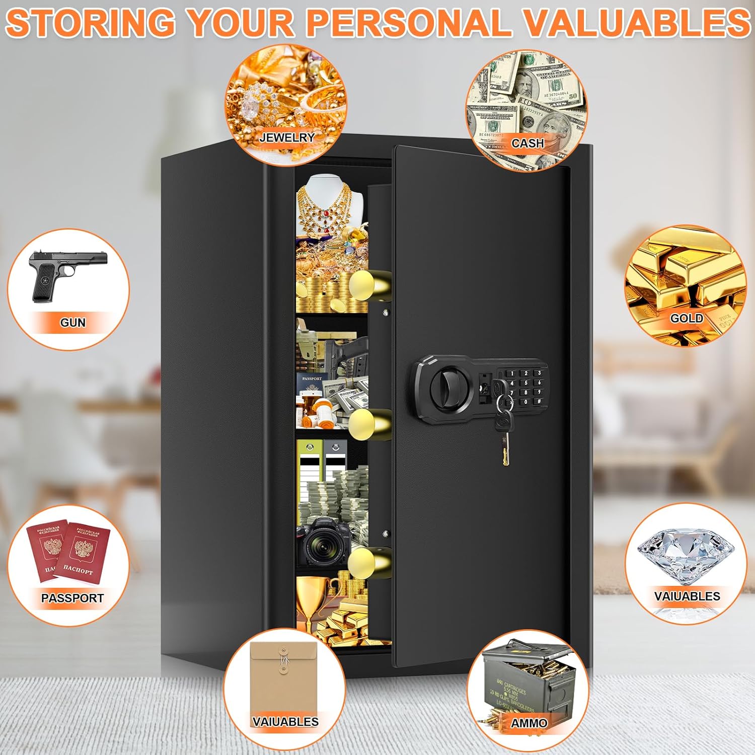 Thumbnail 2 de 80L Large Safe Box with Document Bag – Secure Home Safe with Removable Shelves