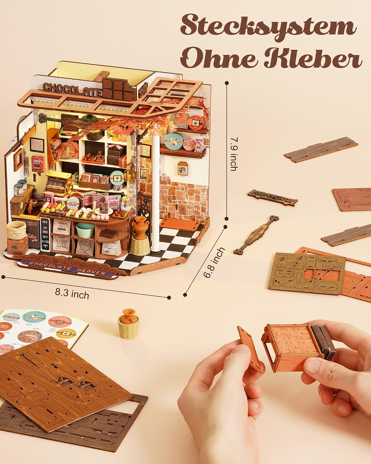 Detalle 2 de Rolife Miniatur Haus Henrys Schokoladenladen – 330-teiliges Mini-Haus zum Selberbauen (ohne Kleber)