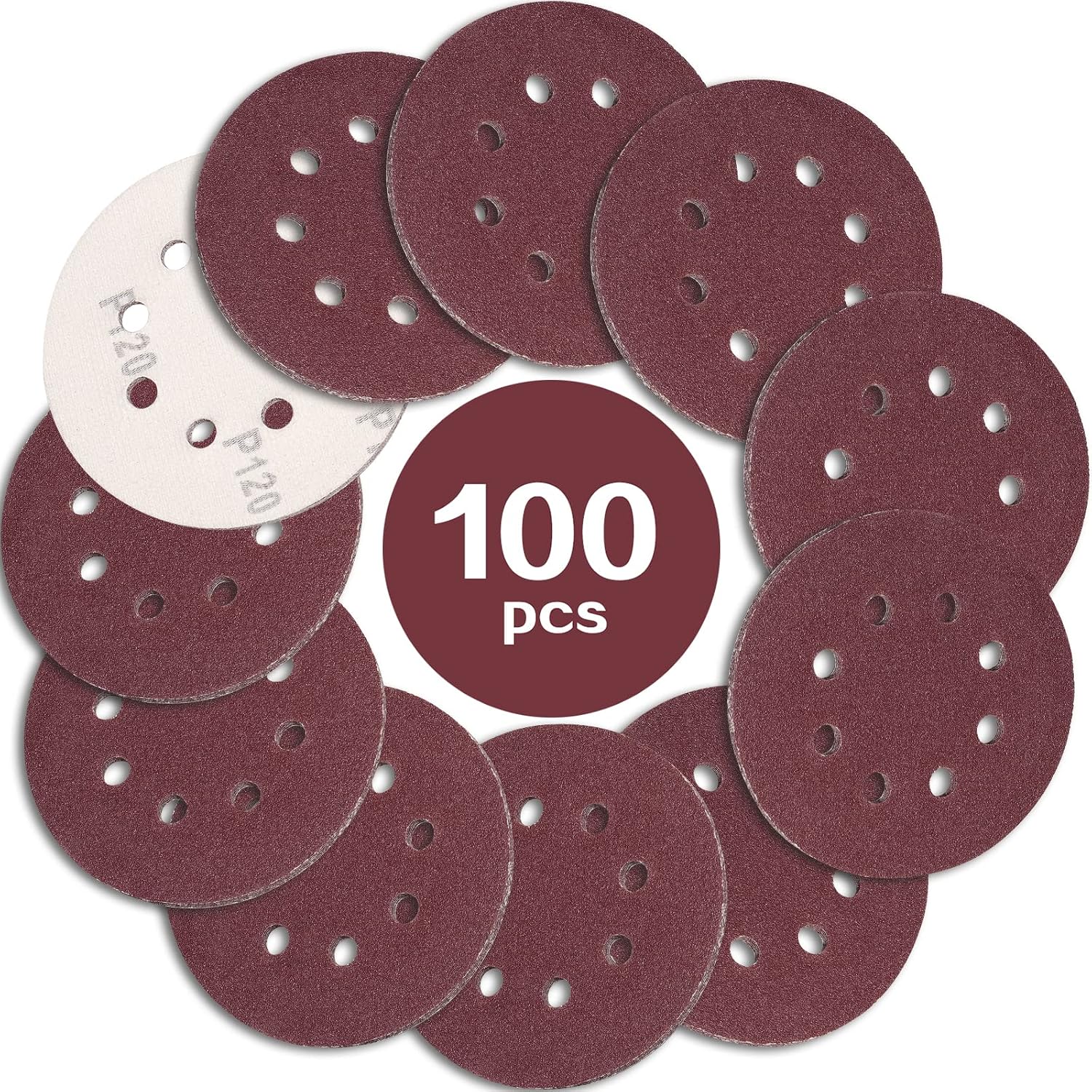 STE BRUAM 100 Stück Schleifpapier 125mm Klett, Körnung P120, 8 Loch – Profi Schleifscheiben für Exzenterschleifer
