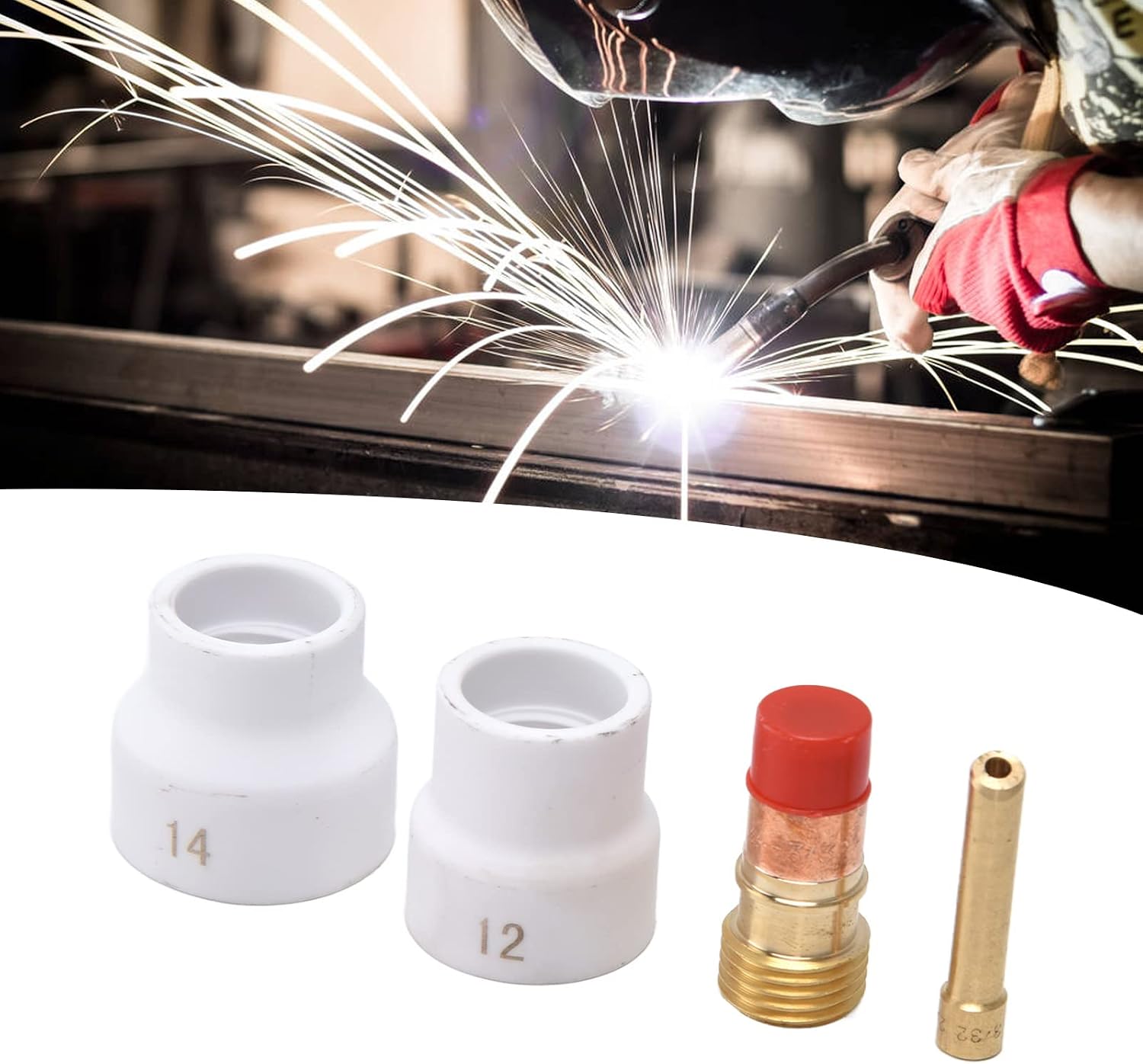 Detalle 2 de LiebeWH – Kit de 4 lentilles à gaz pour buse en céramique (blanche) avec connecteur biseau court, compatible TIG WP 17/18/26