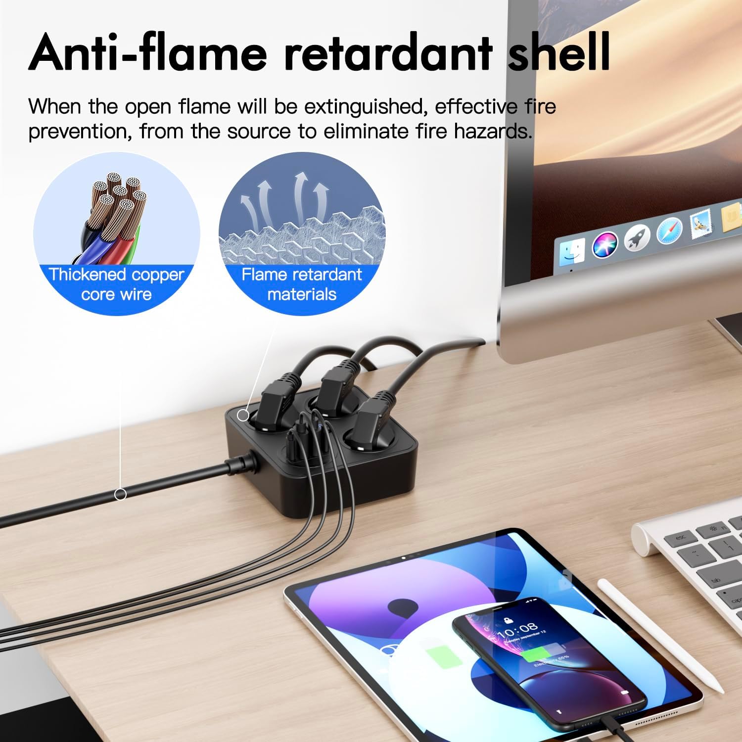 Thumbnail 3 de BOCHLION Steckdosenleiste mit 4 USB-Anschlüssen, Überspannungsschutz und 1,8 m Kabel