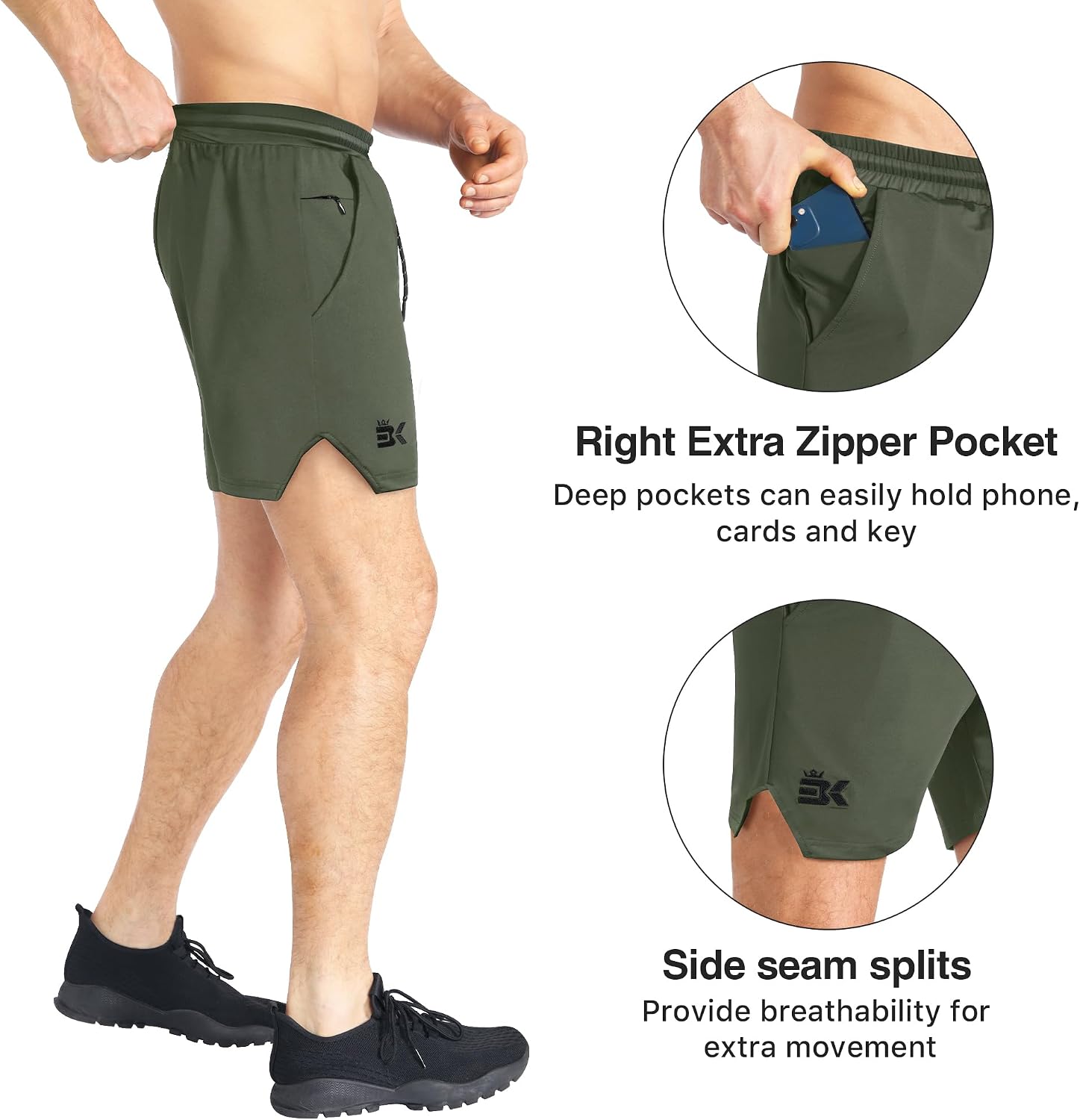 Detalle 2 de BROKIG men’s lightweight gym shorts with quick-dry fabric and zip pocket
