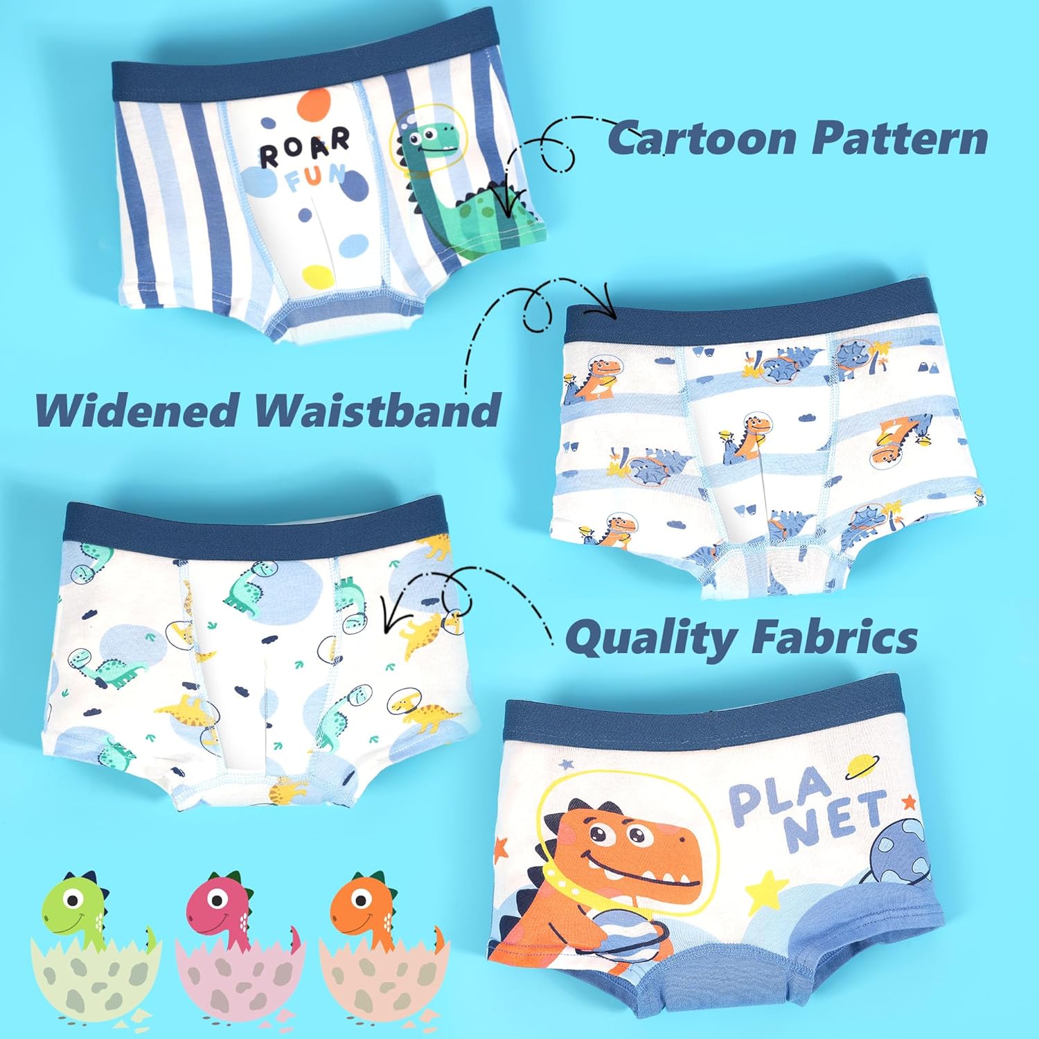 Detalle de GRPSKCOS Boys Underwear 4 Pack – Toddler Boxer Shorts with 3D Design and Dino Patterns