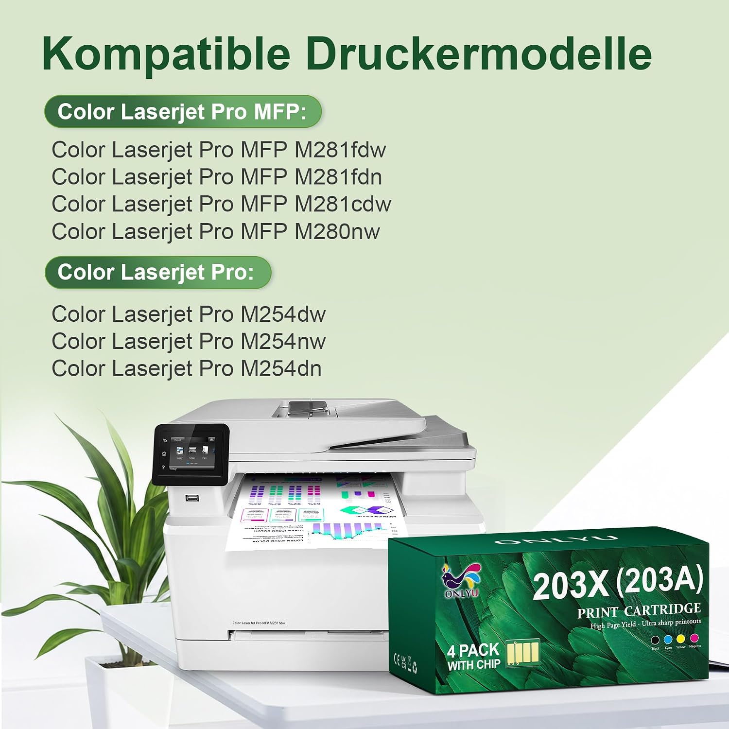 Detalle de ONLYU 203X CF540X Toner-Set kompatibel für HP Color LaserJet Pro M281fdw & M254 Series