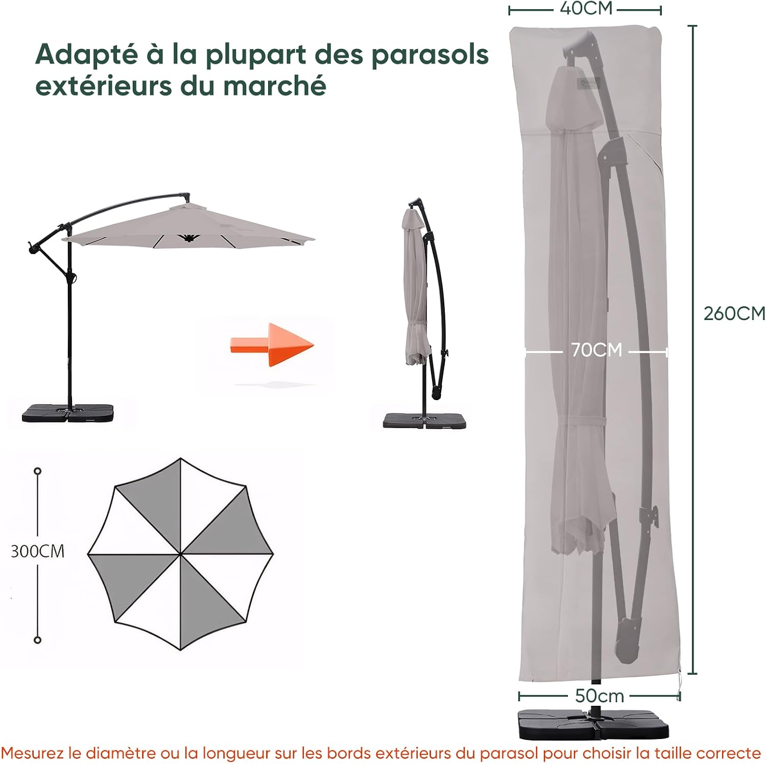 Thumbnail 1 de Sekey Housse Parasol 260x65cm 600D