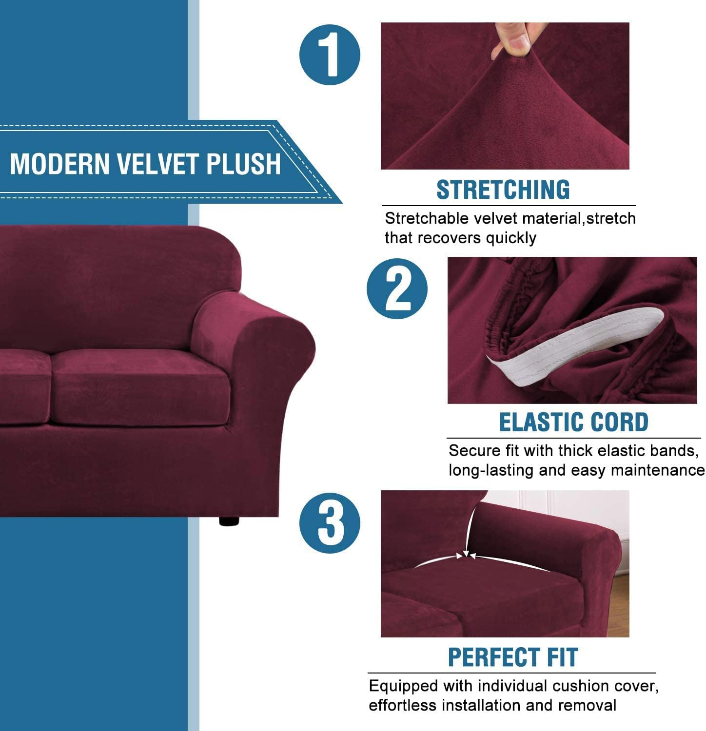 Thumbnail 2 de H.VERSAILTEX Real Velvet 72 Inch Sofa Covers 🛋
